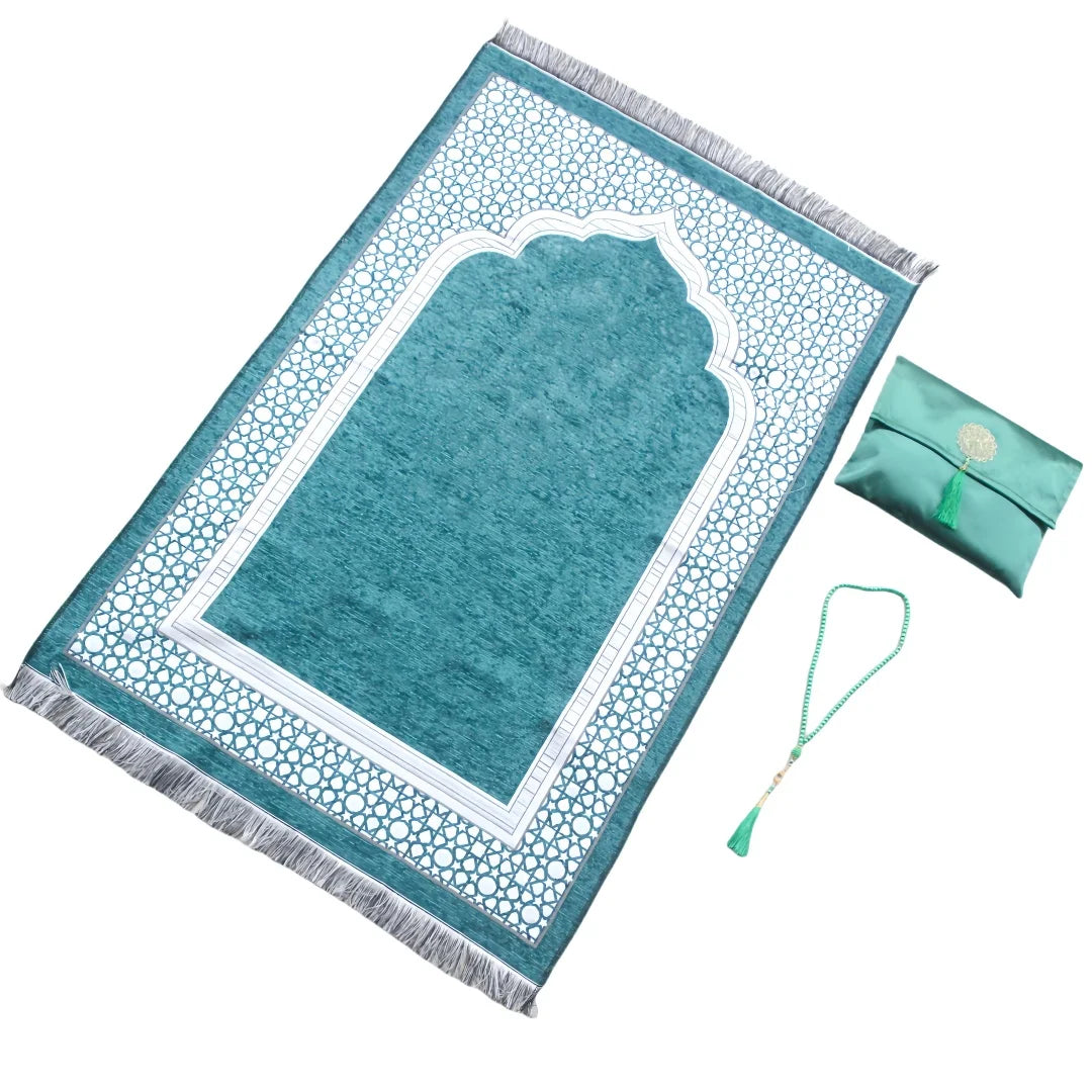 Muslim Prayer Rug Set with Bag & Prayer Beads