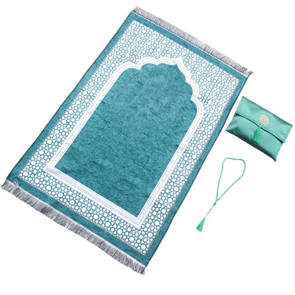 Muslim Prayer Rug Set with Bag & Prayer Beads
