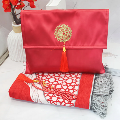 Muslim Prayer Rug Set with Bag & Prayer Beads