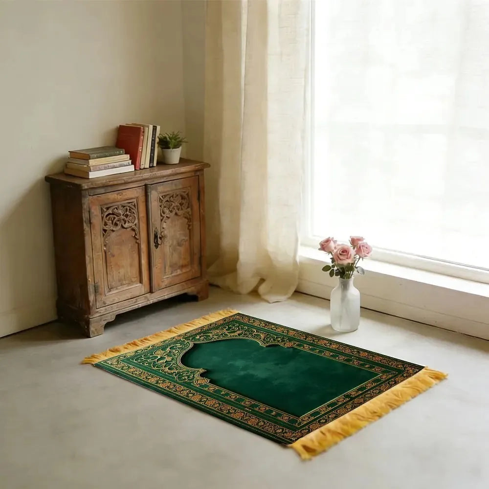 Premium Non-Slip Green & Gold Prayer Rug