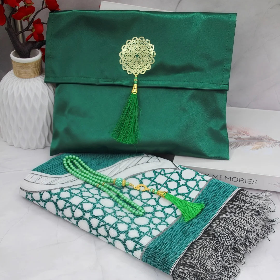 Muslim Prayer Rug Set with Bag & Prayer Beads