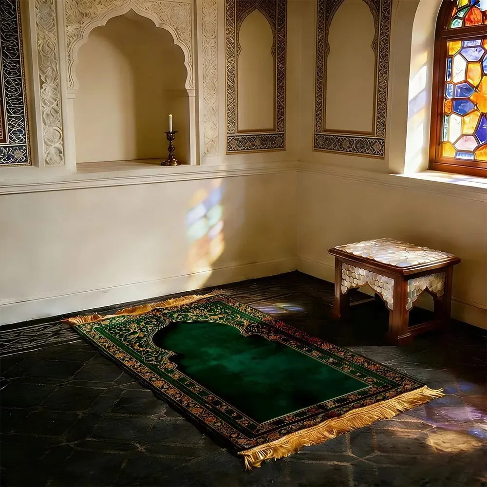 Premium Non-Slip Green & Gold Prayer Rug