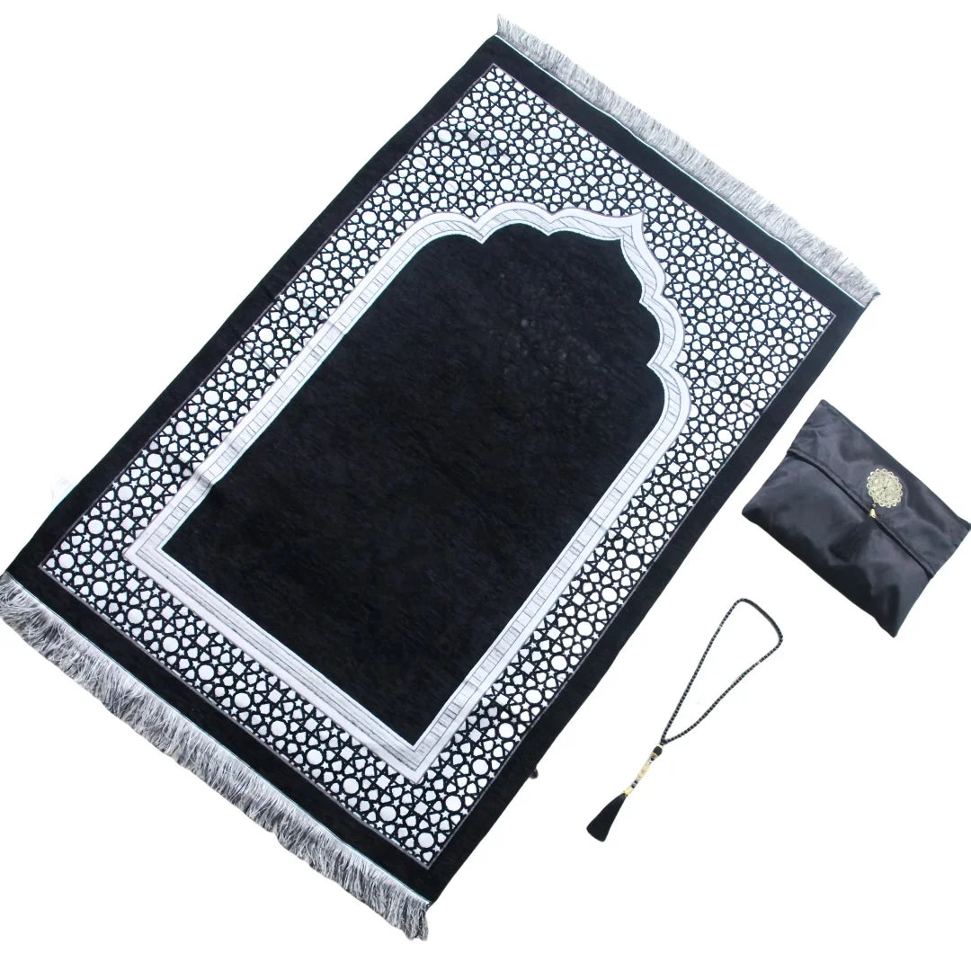 Muslim Prayer Rug Set with Bag & Prayer Beads