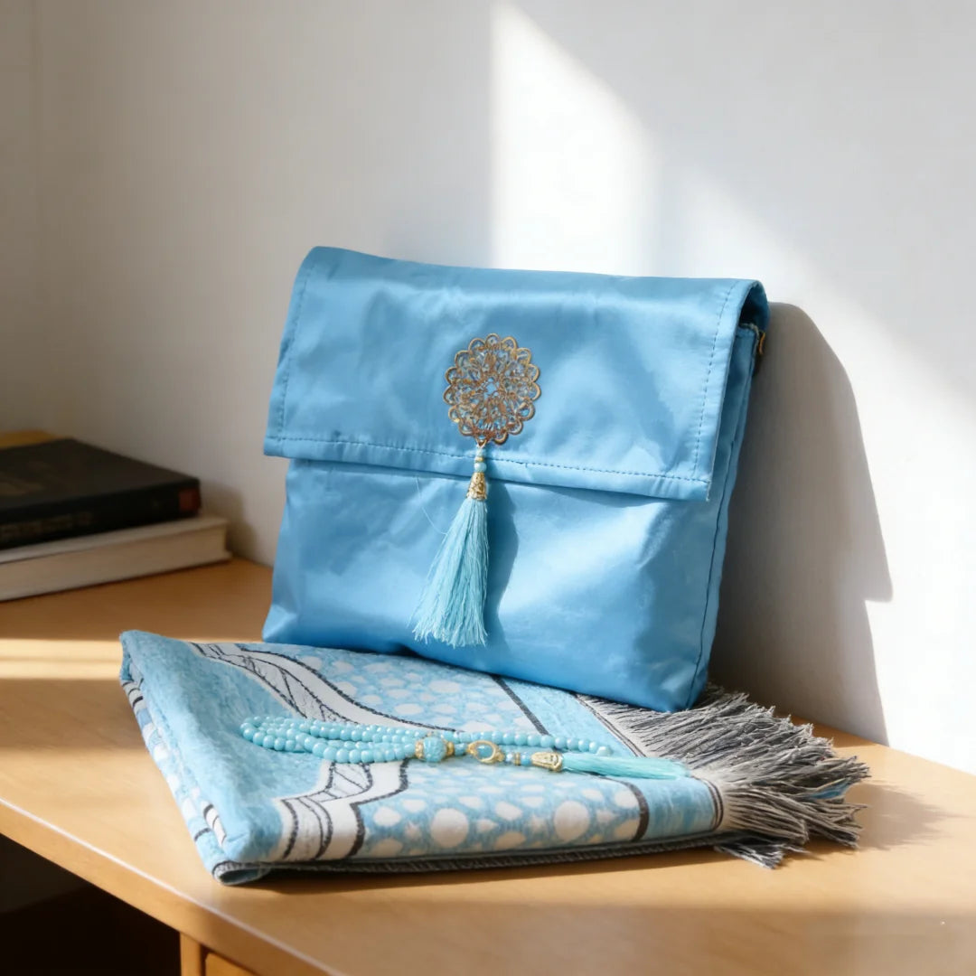 Muslim Prayer Rug Set with Bag & Prayer Beads
