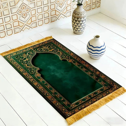 Premium Non-Slip Green & Gold Prayer Rug
