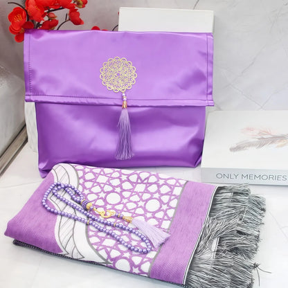 Muslim Prayer Rug Set with Bag & Prayer Beads