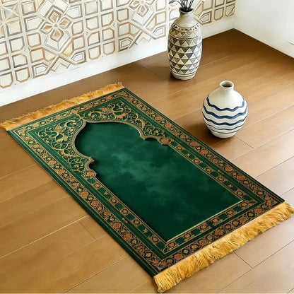 Premium Non-Slip Green & Gold Prayer Rug