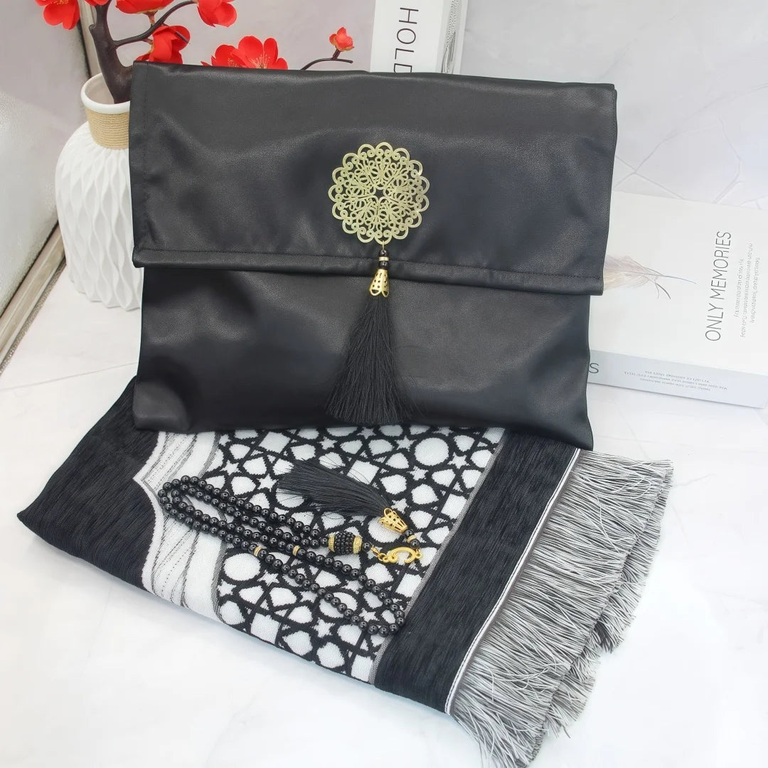 Muslim Prayer Rug Set with Bag & Prayer Beads