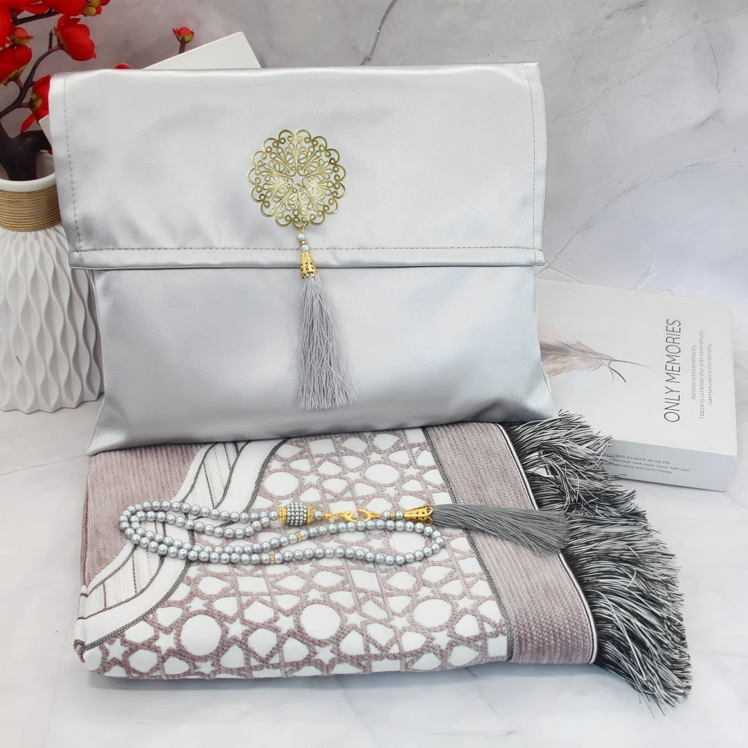 Muslim Prayer Rug Set with Bag & Prayer Beads