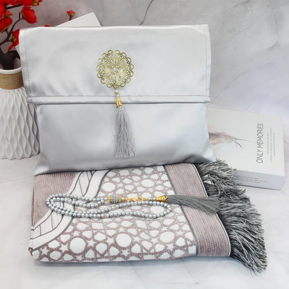 Muslim Prayer Rug Set with Bag & Prayer Beads